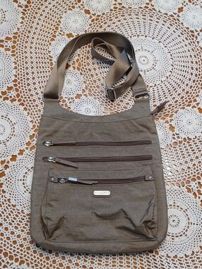 Baggallini Taupe Multi-Zip Crossbody Messenger Bag